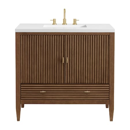 James Martin Vanities 36'' Vanity, Mid Century Walnut w/ 3 CM White Zeus Quartz Top 485-V36-WLT-3WZ